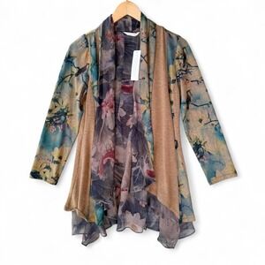 NWT Soft Surroundings Tea Gardens Topper Cardigan Floral Bird XS Petite $139
